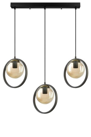 Nina Modern Design Black Color Honey Glass Row Living Room - Kitchen - Bedroom 3-Piece Chandelier SININA3 - Fer Avize