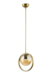 Nina Modern Metal Gold Color Ring Closed Honey Glass Pendant Lamp Living Room - Kitchen - Bedroom Single Chandelier NINATEKLİİ - Fer Avize
