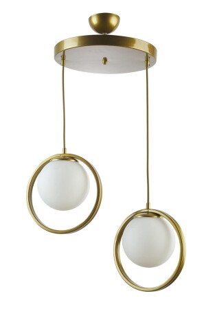 Nina Modern Metal Gold Color Ring Closed White Glass 2 Piece Chandelier NINAİKİLİİ - Fer Avize