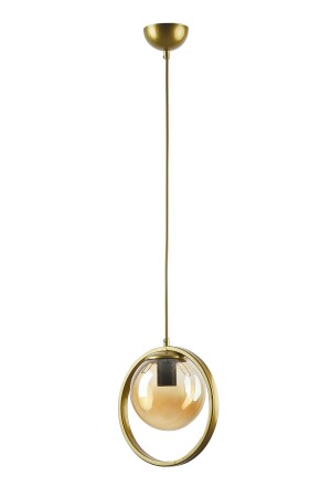 Nina Modern Metal Gold Renk Halkalı Kapalı Bal Camlı Sarkıt Salon - Mutfak - Yatak Odası Tekli Avize NİNATEKLİİ - Fer Avize