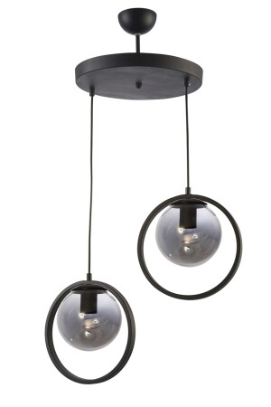 Nina Modern Metal Siyah Renk Halkalı Kapalı Füme Camlı 2 Li Avize NİNAİKİLİİ - Fer Avize