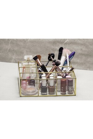 Nine Box Gold Organizer Makeup Material Glass Box af129 - Ahşap Fikir