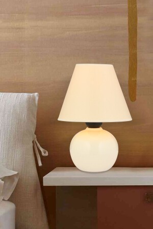 Nisa Luce 12 Lik Top Abajur Küçük Seramik - Beyaz - Krem - Nisaluce