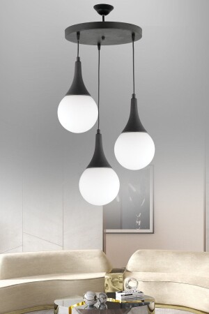 Nisa Luce Sedef 3-Piece Tray Chandelier - Black (opal Top Glass) 12600 - Nisaluce