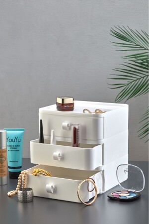 Nivabox 3-Piece Jewelry - Makeup and Cosmetics Organizer Drawer - Office Desk Organizer - White - Homeniva