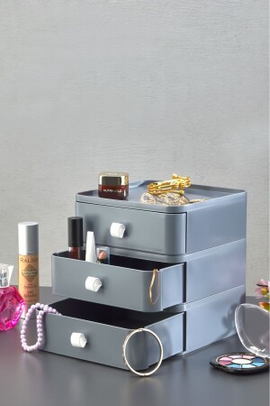 Nivabox 3-teiliger Organizer für Schmuck, Make-up und Kosmetik, Schublade, Schreibtisch-Organizer, Grau HMNV-OM3-3700-GRI - HOMENIVA