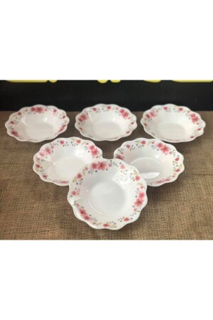 No. 8 Dinner Plate 6 Pieces Flower Patterned Deep Plate with Wavy Edges Arcopal Dinner Plate - Porgold