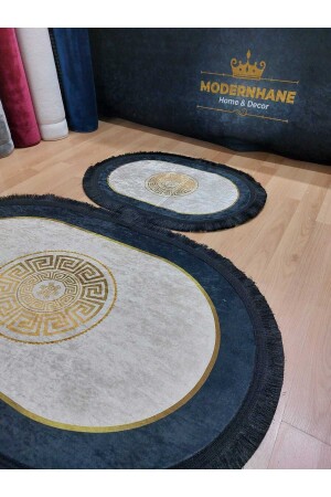 Non-Slip Base Machine Washable Black Fringed Bathroom Mat Set - Themodernhane