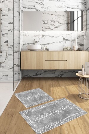 Non-Slip Base Washable 2 Piece 60x100 - 50x60 Bathroom Carpet Mat Toilet Seat Set - Thalia Home