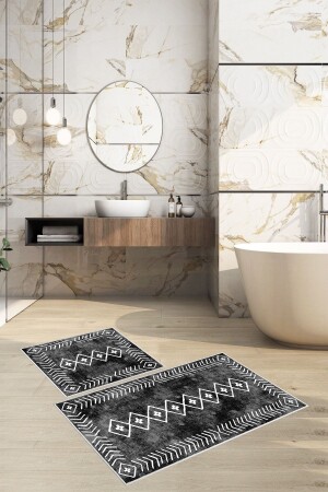Non-Slip Base Washable 2 Piece 60x100 - 50x60 Bathroom Carpet Mat Toilet Seat Set Th00SCANDINAV - Thalia Home
