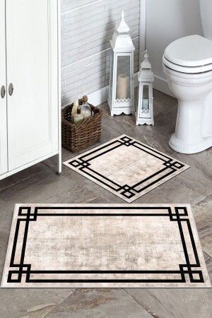 Non-Slip Base Washable 2 Piece 60x100 - 50x60 Bathroom Carpet Mat Toilet Seat Set Th028Classic - Thalia Home