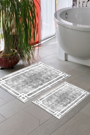 Non-Slip Base Washable 2-Piece 60x100 - 50x60 Bathroom Rug Mop Toilet Seat Set Th028Classic - Thalia Home