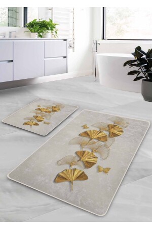 Non-Slip Base Washable 2-Piece Bath Mat - Afra Patterned 60*100 Cm - 50*60 Cm BM0202 - Pilloveland