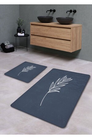 Non-Slip Base Washable 2-Piece Bath Mat - Blue Pastel Leaf Pattern 60*100 Cm - 50*60 Cm BM0061 - Pilloveland