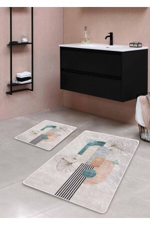 Non-Slip Base Washable 2-Piece Bath Mat - Julia Patterned 60*100 Cm - 50*60 Cm BM0192 - Pilloveland