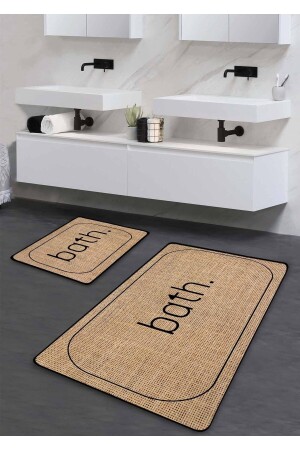 Non-Slip Base Washable 2-Piece Bath Mat - Jute Look Bath Pattern 60*100 cm - 50*60 cm - Pilloveland