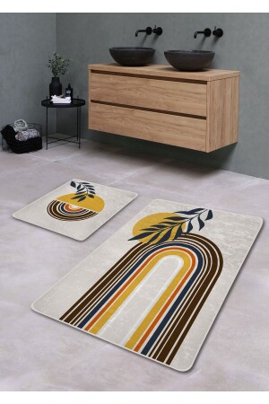 Non-Slip Base Washable 2-Piece Bath Mat - Omega Pattern 60*100 Cm - 50*60 Cm BM0183 - Pilloveland