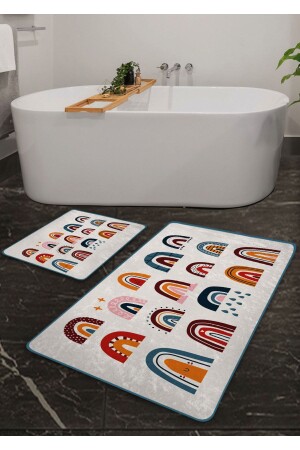 Non-Slip Base Washable 2-Piece Bath Mat - Rainbow Pattern 60*100 Cm - 50*60 Cm BM0128 - Pilloveland