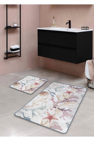 Non-Slip Base Washable 2-Piece Bath Mat - Soft Marine Pattern 60*100 Cm - 50*60 Cm BM0017 - Pilloveland