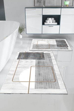 Non-Slip Base Washable Set of 2 Bathroom Rug Bath Mat Toilet Bowl Set - Bir Aksesuar