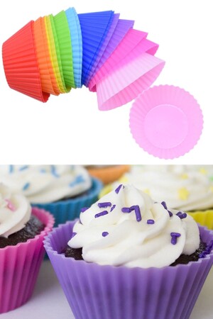 Non-Stick Colored Silicone Muffin 12 Pieces, Mini Cake Mold A1904-12-muffin - Entude