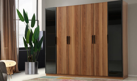 Nora Walnut 6 Door Wardrobe - Cadde Yıldız