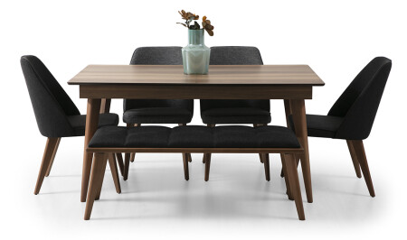 Nora Walnut Dining Table Set - Cadde Yıldız