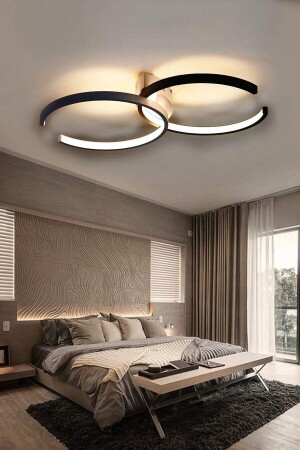 Noris Modern Design Black Color Living Room Kitchen Hall White LED 2-Piece Chandelier NRS863 - Fer Avize