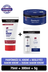 Norveç Formülü Besleyici Bakım Kremi 300 ml - Parfümsüz El Kremi 75 ml - Dudak Kremi PKTPRFSZKRMDKKRM - Neutrogena