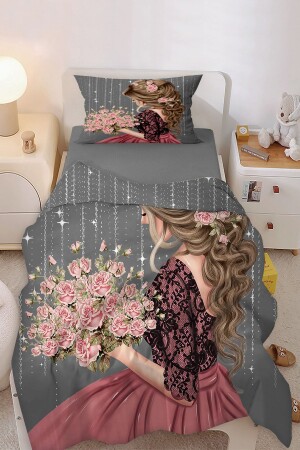 Nostalgische Blumen-Prinzessin-Mädchen-gemustertes Einzelbett-Baby-Kinder-Bettwäsche-Set BD033-N - Bebişim Halı
