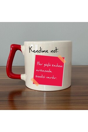 Note to Self: Behind Every Strong Woman Is Herself Printed D Mug with Red Handle - Figiplus