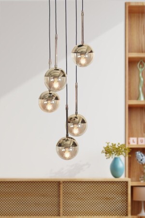 Nova 5 Li Gold-black Metal Body Honey Colored Glass Design Luxury Pendant Lamp Chandelier LZRNAVZ135 - Luzarana