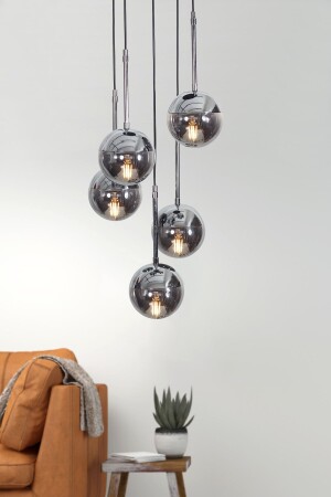 Nova 5-Piece Chrome-black Metal Body Smoked Glass Design Luxury Pendant Lamp Chandelier - Luzarana