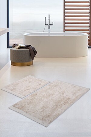 Nova Cream Cotton Non-Slip Toilet Set Fringed Washable Bathroom Mat Set 2 Pieces NovaKlztTk - Bonny Home