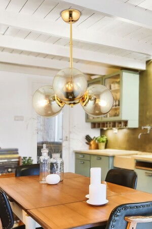 Novento 3-Piece Gold Honey Glass Modern Pendant Lamp Kitchen Living Room Chandelier 3824-03-GD - Apliqa
