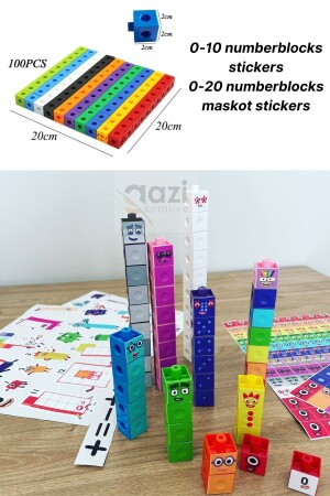Numberblocks 100 Stück ineinandergreifende Mathematikwürfel – Snapcubes / 0–10 Aufkleber und 0–20 Maskottchenaufkleber gazinumberblocksmegaset - Gazi Kırtasiye