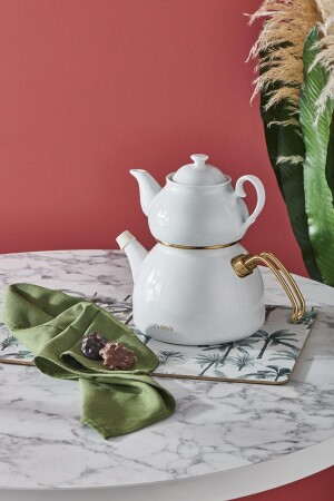 Nv10055 White Enamel Teapot Set with Porcelain Teapot - Neva