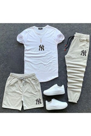 NY bedruckter Original-Unisex-Sommer-Shorts-T-Shirt-Jogginghose-Set mit 3 Kombinationsanzügen - Genel Markalar