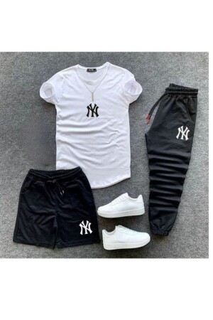 NY Printed Original Unisex Summer Shorts T-shirt Sweatpants Set of 3 Combination Suit - Genel Markalar