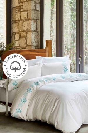 Ocean Turkuaz %100 Pamuk Nakışlı Çift Kişilik Nevresim Takımı 200.18.01.0187 - Karaca Home