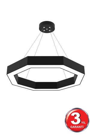 Octagon ( Siyah Kasa, Gün Işığı ) Ledli Modern Led Avize, Salon, Mutfak, Antre, Hol, Masa, Sarkıt Hegza Octagon Siyah 4000K - Hegza Lighting
