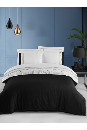 Octavia Bettbezug-Set aus 100 % Baumwollsatin, Spannbetttuch, King-Size-Größe (XL), Schwarz, Weiß - Silkarea