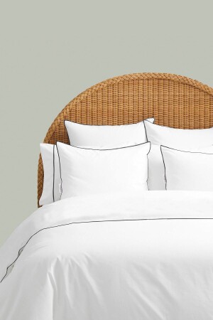 Off-White Basic Plain Cotton Black Piping Hotel Series Double Duvet Cover Set RHN2070 - RİTMOHOME