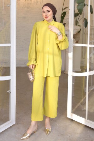 Oil Green Wrap Suit with Sleeve Detail - İmajbutik