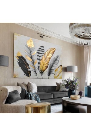 Oil Paint Effect Bird Feathers Painting (black - White Combination) HRKBRV070539101 - Şehzat