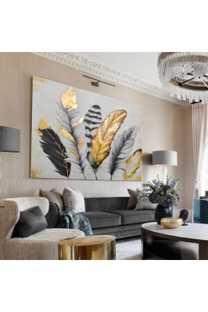 Oil Paint Effect Bird Feathers Painting (black - White Combination) HRKBRV070539101 - HEDİYE AKSESUARCIM