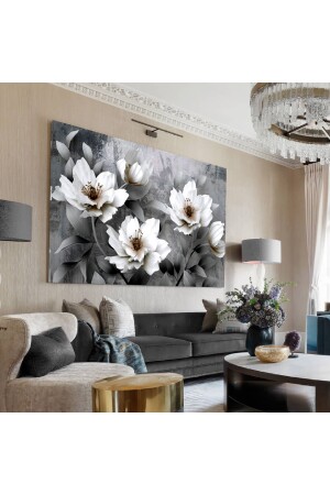Oil Paint Effect Flower Painting Deep Gray (black - White Combination) HRKBRV070539104 - HEDİYE AKSESUARCIM