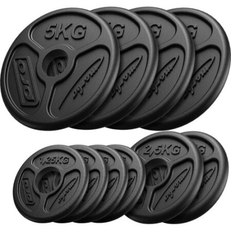 Olimpik dökme demir ağırlık seti Marbo, 30 kg / 4x5 kg + 2x2,5 kg + 4x1,25 kg - Marbo Sport