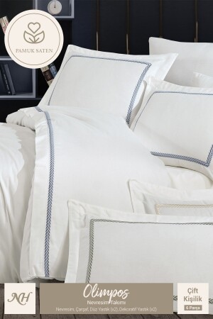 Olimpos Nakışlı Pamuk Saten Super King Size 6 Parça Nevresim Takımı NPT-NT-R-0226 - Nazik Home