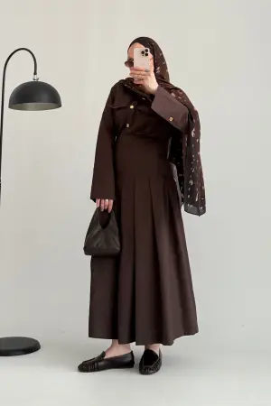 Oliva Lycra Gabardine Skirt Set in Dark Brown - Nuuwears